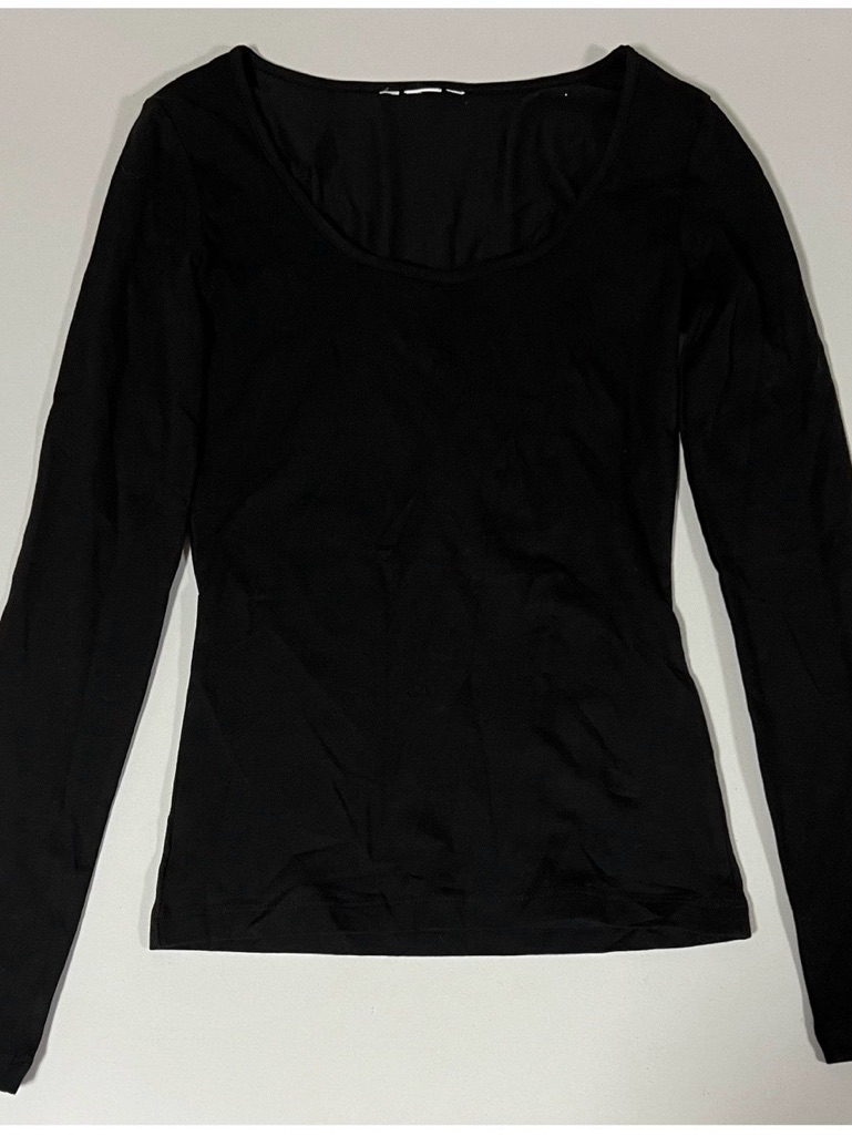 Black Solid Scoop-Neck Long Sleeve Tee T-Shirt Top Size Xs #Winter #Casual